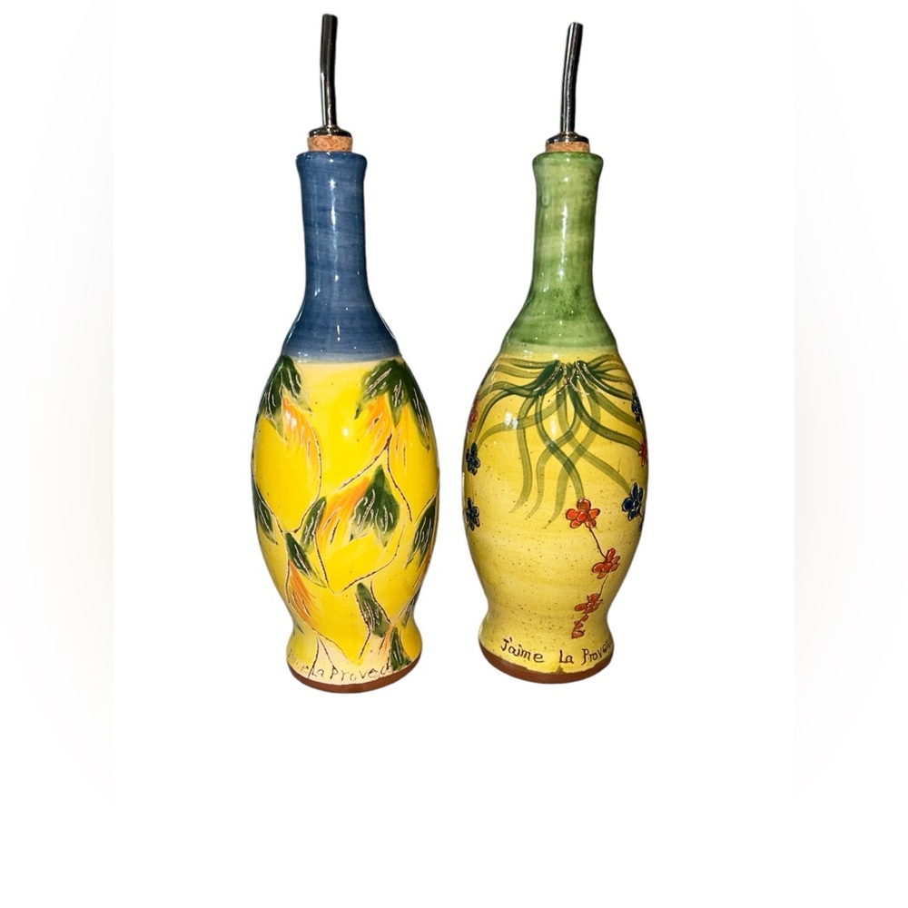 Vintage Jaime La Provence Handmade Oil & Vinegar Ceramic Dispenser Set Of 2